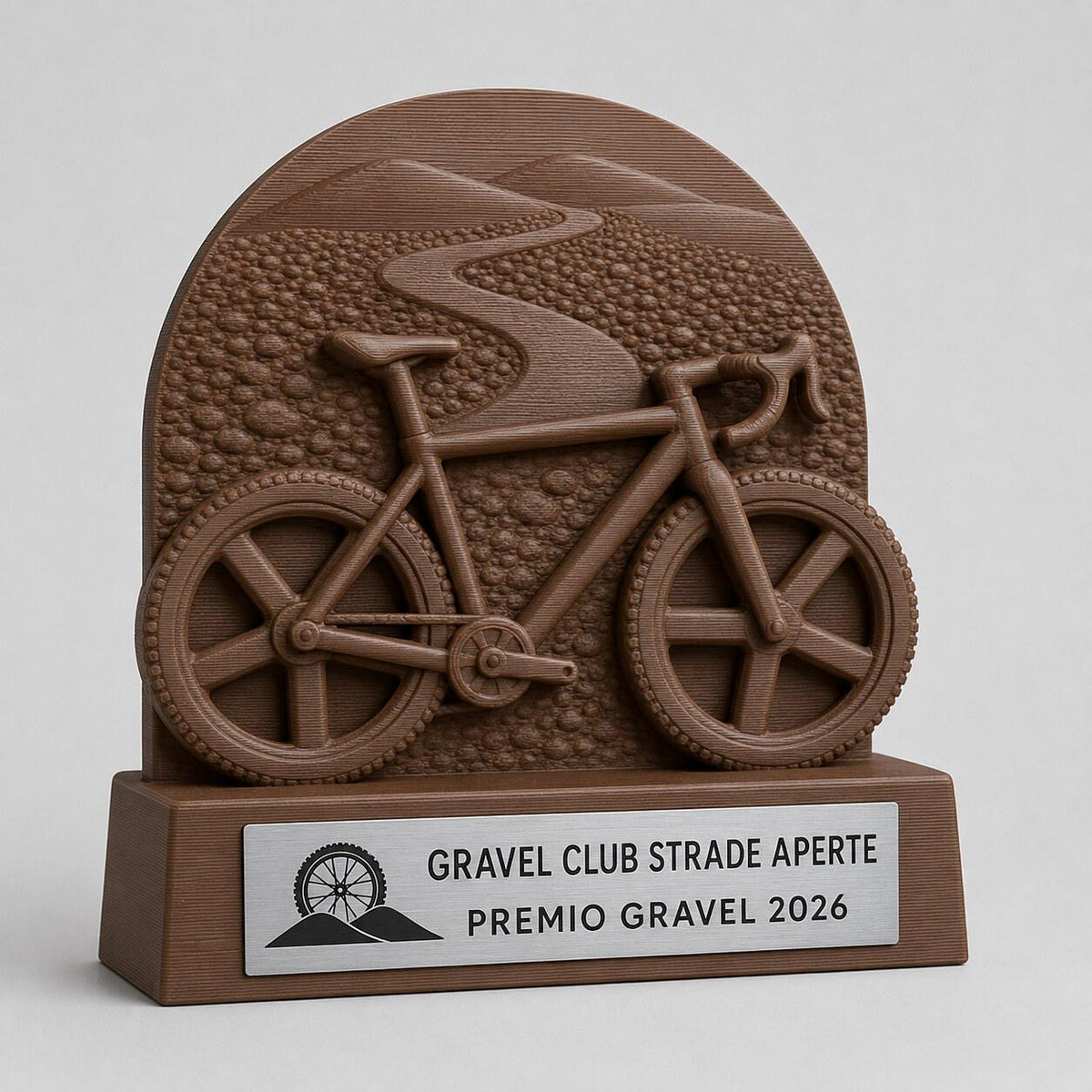 Trofeo Gravel Bike Personalizzato, Premio Ciclismo e Gara Sterrata 3D con Logo e Targhetta Acciaio