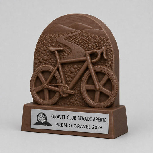 Trofeo Gravel Bike Personalizzato, Premio Ciclismo e Gara Sterrata 3D con Logo e Targhetta Acciaio