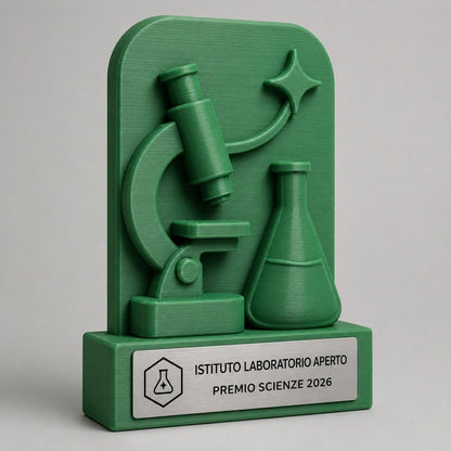 Trofeo Scienze Personalizzato, Premio Concorso Scientifico Scolastico con Logo e Targhetta Acciaio