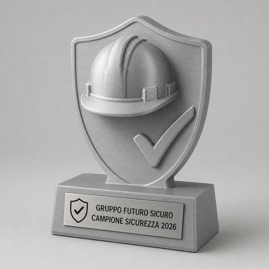 Trofeo Sicurezza sul Lavoro Personalizzato, Premio Safety Champion con Logo e Targhetta Acciaio