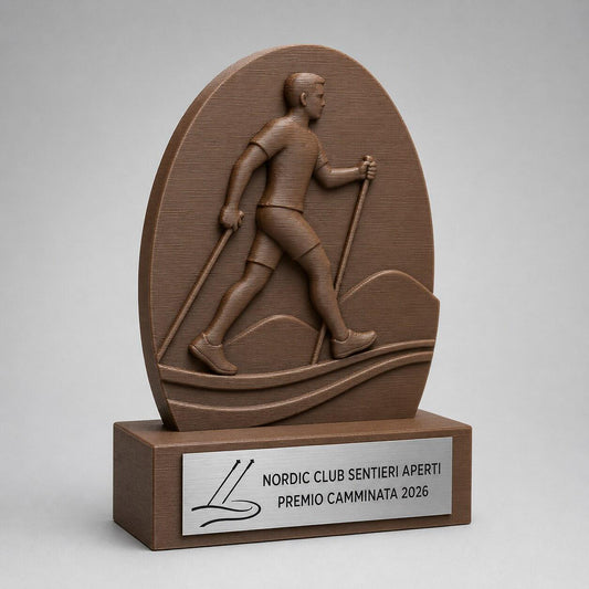 Trofeo Nordic Walking Personalizzato, Premio Camminata Sportiva con Logo e Targhetta Acciaio