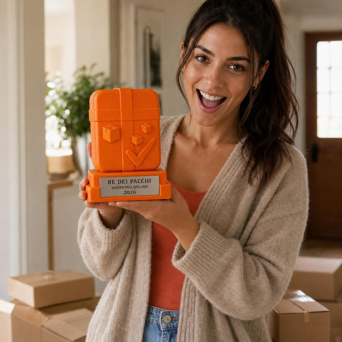 Trofeo Re dei Pacchi Online Personalizzato, Regalo Divertente per Shopping Lover, Amico, Collega o Coinquilino