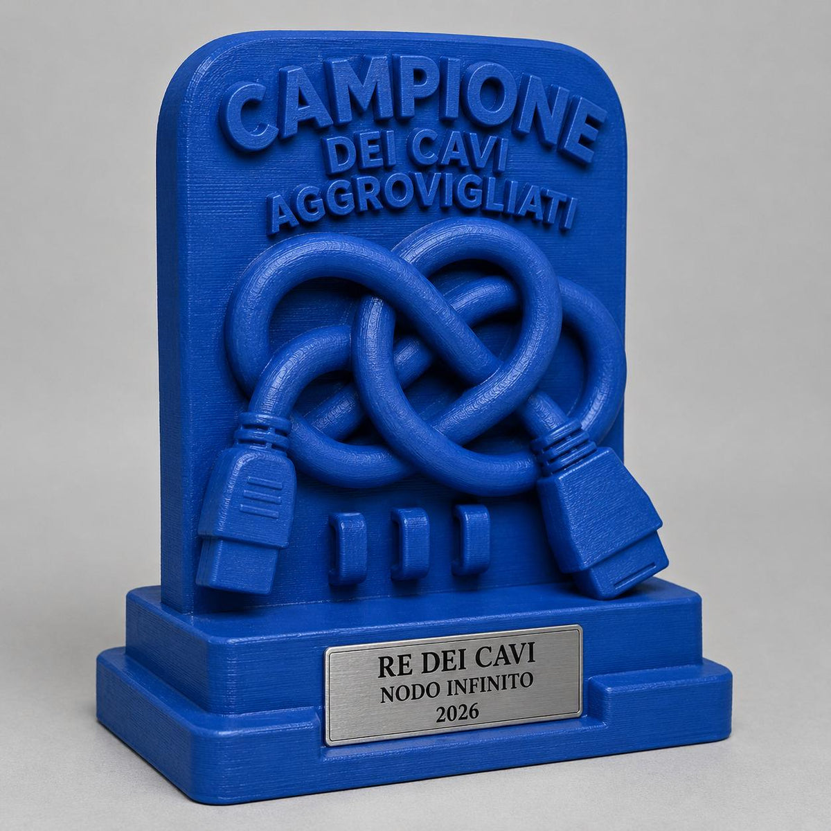 Trofeo Campione dei Cavi Aggrovigliati Personalizzato, Regalo Divertente per Amico, Collega, Tecnico o Informatico