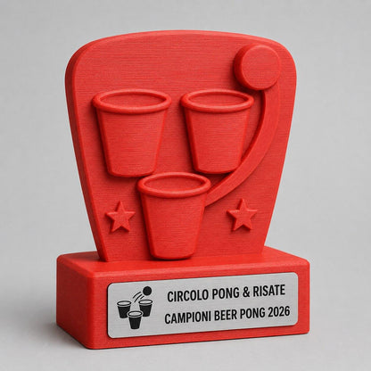Trofeo Beer Pong Personalizzato, Premio Torneo Divertente con Logo e Targhetta Acciaio