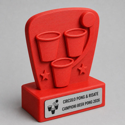 Trofeo Beer Pong Personalizzato, Premio Torneo Divertente con Logo e Targhetta Acciaio