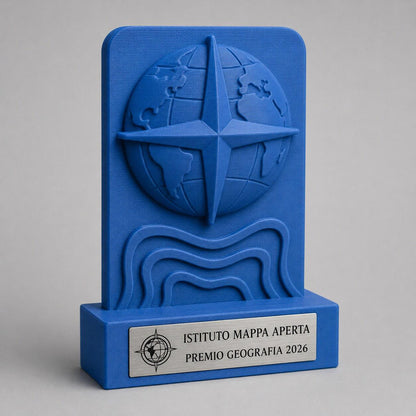 Trofeo Geografia Personalizzato, Premio Olimpiadi Scolastiche con Globo, Logo e Targhetta Acciaio