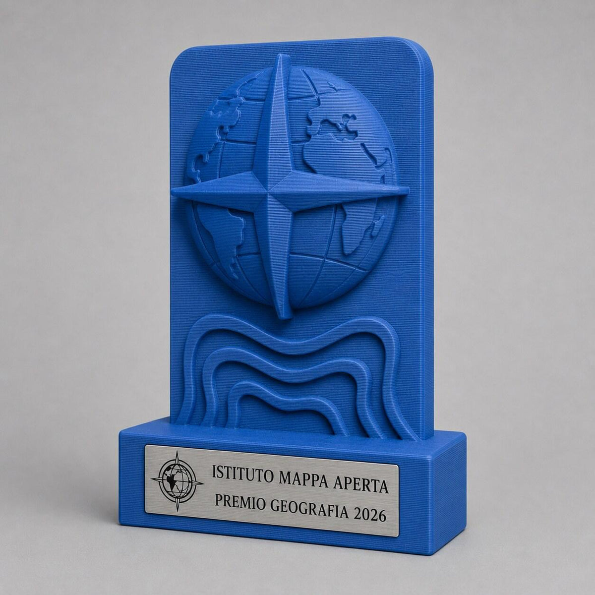 Trofeo Geografia Personalizzato, Premio Olimpiadi Scolastiche con Globo, Logo e Targhetta Acciaio
