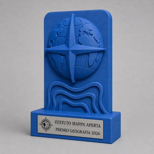 Trofeo Geografia Personalizzato, Premio Olimpiadi Scolastiche con Globo, Logo e Targhetta Acciaio