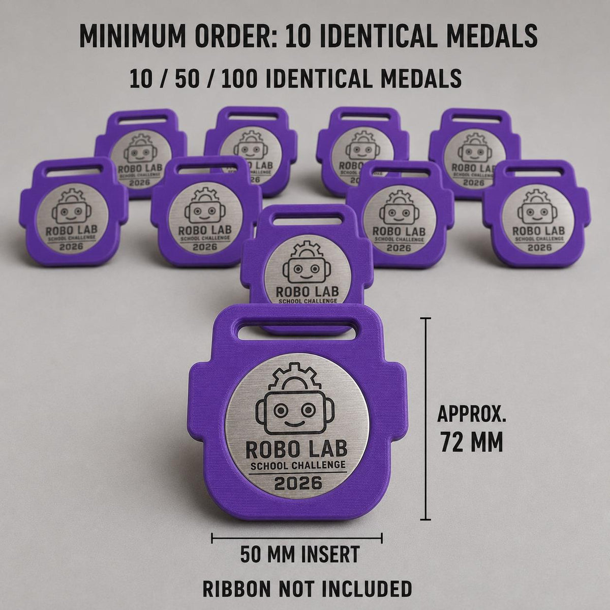 Set da 10 Medaglie Tutte Uguali Gara Robotica, Ordine minimo: 10 Medaglie Tutte Uguali, Premio Scuola Personalizzato