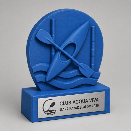 Trofeo Kayak Slalom Personalizzato, Premio Gara Canoa e Pagaia con Logo e Targhetta Acciaio