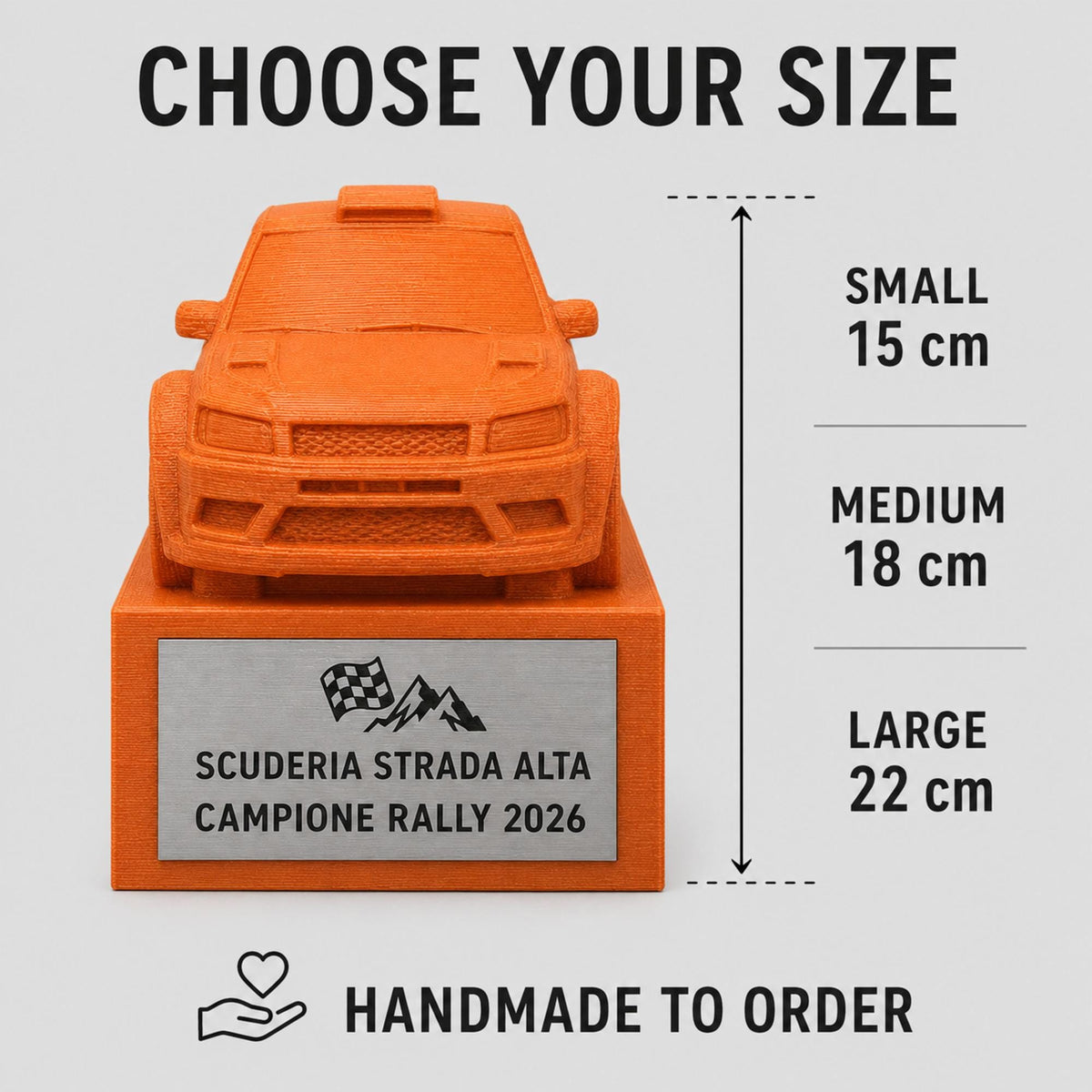 Trofeo Rally Auto 3D Personalizzato, Premio Gara Automobilistica con Logo e Targhetta Acciaio