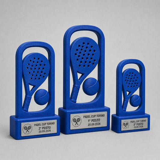 Set Podio Padel Personalizzato, 3 6 o 10 Trofei Primo Secondo Terzo Posto con Logo e Targhetta Incisa
