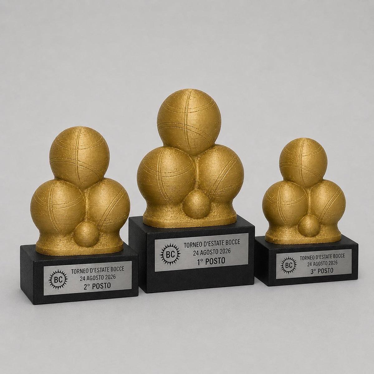 Set Podio Bocce Personalizzato 3 6 o 10 Trofei Petanque con Logo e Targhetta Incisa