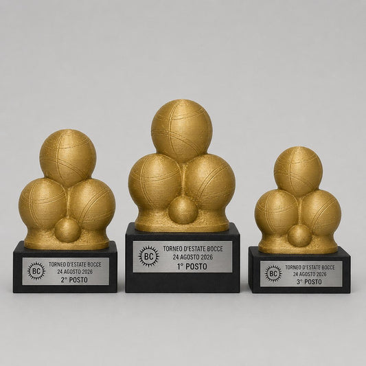 Set Podio Bocce Personalizzato 3 6 o 10 Trofei Petanque con Logo e Targhetta Incisa
