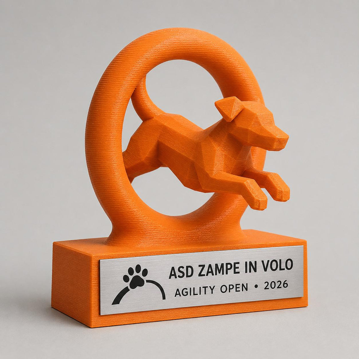 Trofeo Dog Agility 3D Personalizzato, Premio Gara Cinofila con Logo e Targhetta Acciaio