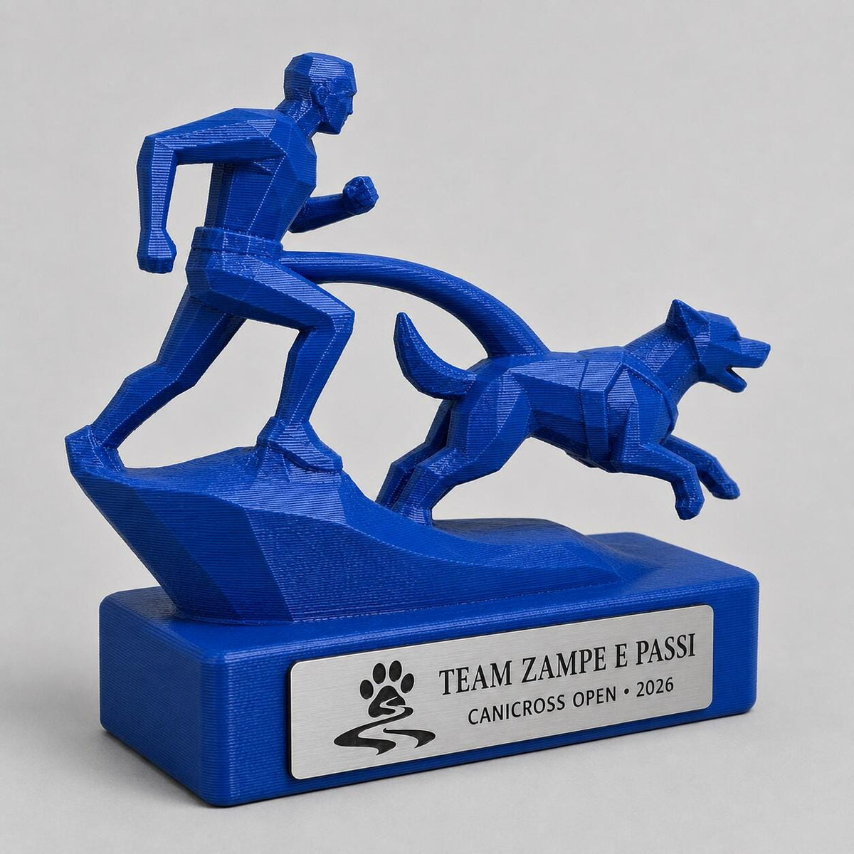 Trofeo Canicross 3D Personalizzato, Premio Gara Runner e Cane con Logo e Targhetta Acciaio