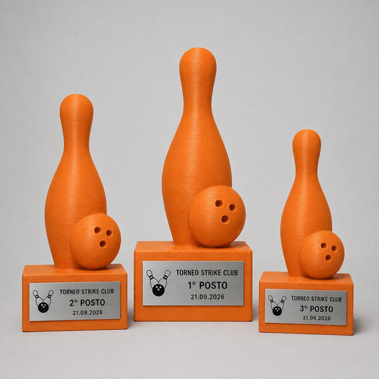 Set Podio Bowling Personalizzato, 3 6 o 10 Trofei per Torneo con Logo e Targhetta Incisa