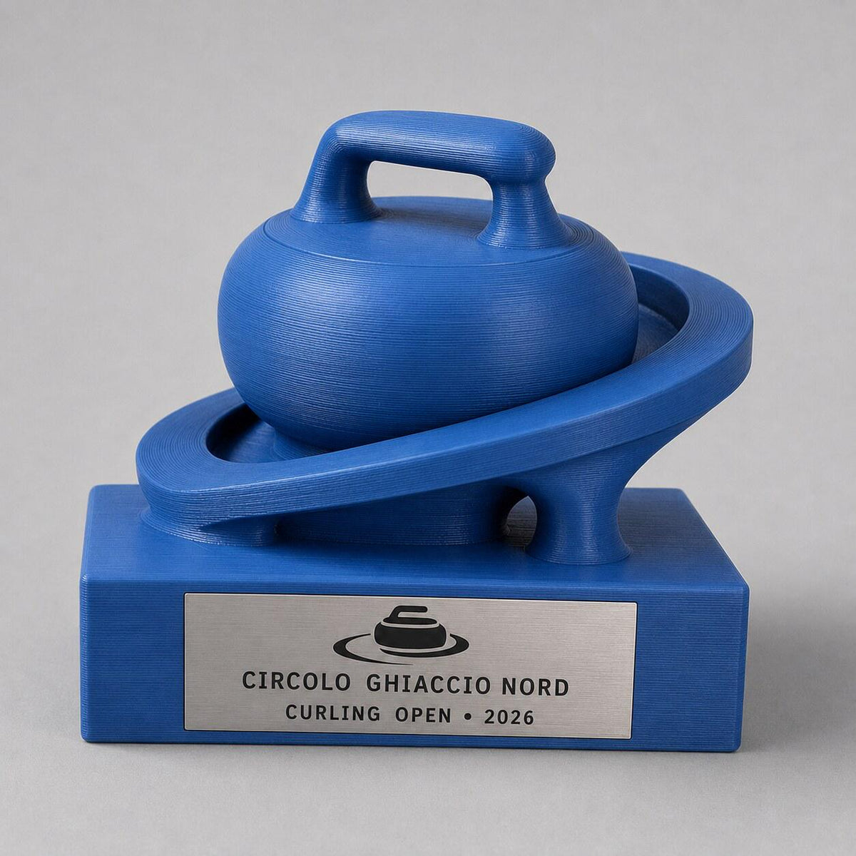 Trofeo Curling 3D Personalizzato, Premio Torneo con Pietra, Logo e Targhetta Acciaio