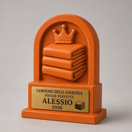 Trofeo Campione delle Lenzuola Piegate Personalizzato, Regalo Divertente per Casa, Coppia, Famiglia o Coinquilino