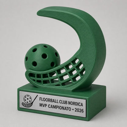 Trofeo Floorball 3D Personalizzato, Premio Unihockey con Logo e Targhetta Acciaio