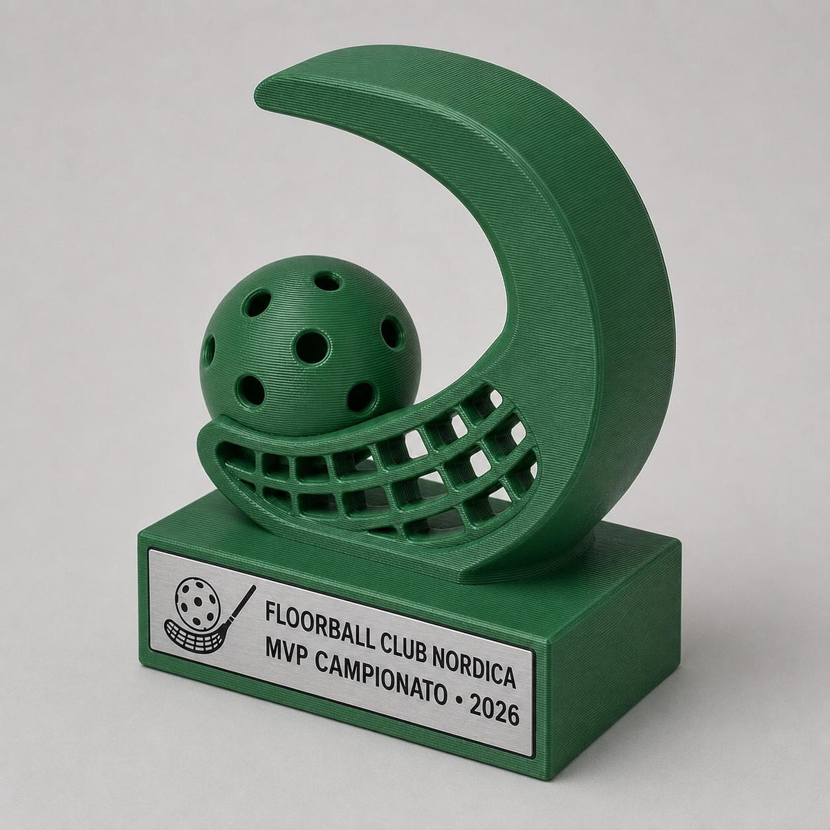 Trofeo Floorball 3D Personalizzato, Premio Unihockey con Logo e Targhetta Acciaio