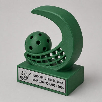 Trofeo Floorball 3D Personalizzato, Premio Unihockey con Logo e Targhetta Acciaio