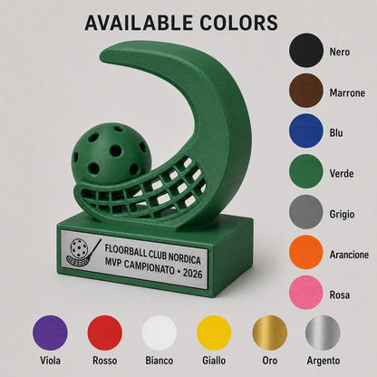 Trofeo Floorball 3D Personalizzato, Premio Unihockey con Logo e Targhetta Acciaio
