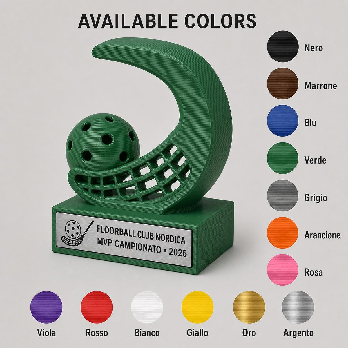 Trofeo Floorball 3D Personalizzato, Premio Unihockey con Logo e Targhetta Acciaio
