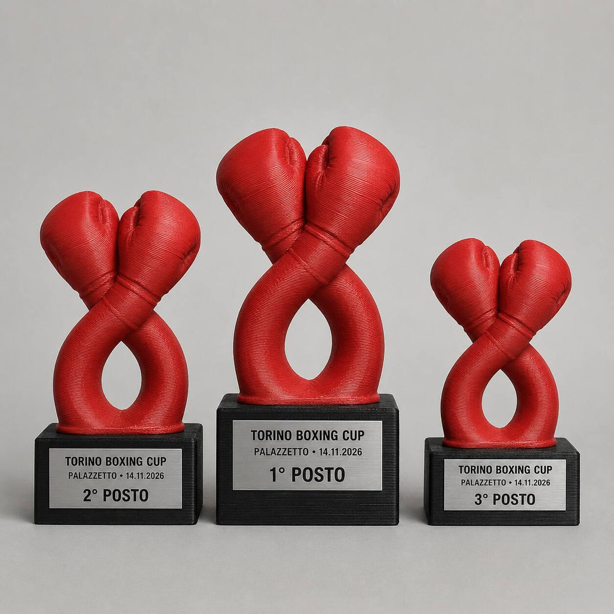 Set Podio Boxe Personalizzato, 3 6 o 10 Trofei Pugilato per Tornei e Palestre con Logo e Targhetta Incisa