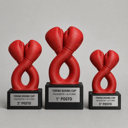 Set Podio Boxe Personalizzato, 3 6 o 10 Trofei Pugilato per Tornei e Palestre con Logo e Targhetta Incisa