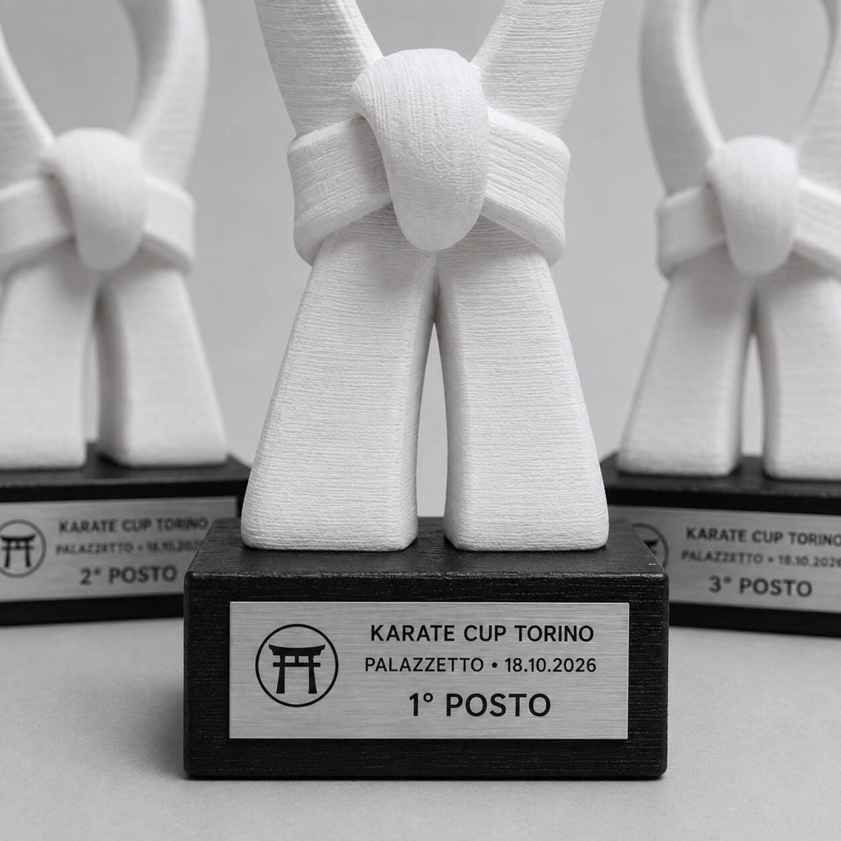 Set Podio Karate Personalizzato, 3 6 o 10 Trofei per Tornei, Dojo e Club con Logo e Targhetta Incisa
