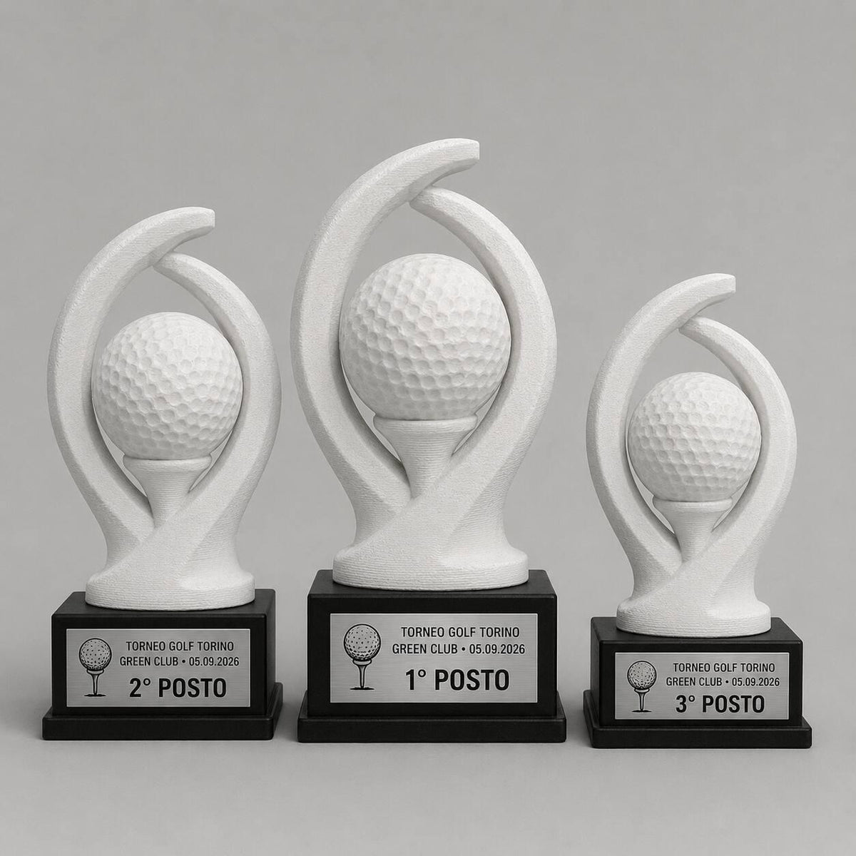 Set Podio Golf Personalizzato, 3 6 o 10 Trofei per Tornei e Golf Club con Logo e Targhetta Incisa