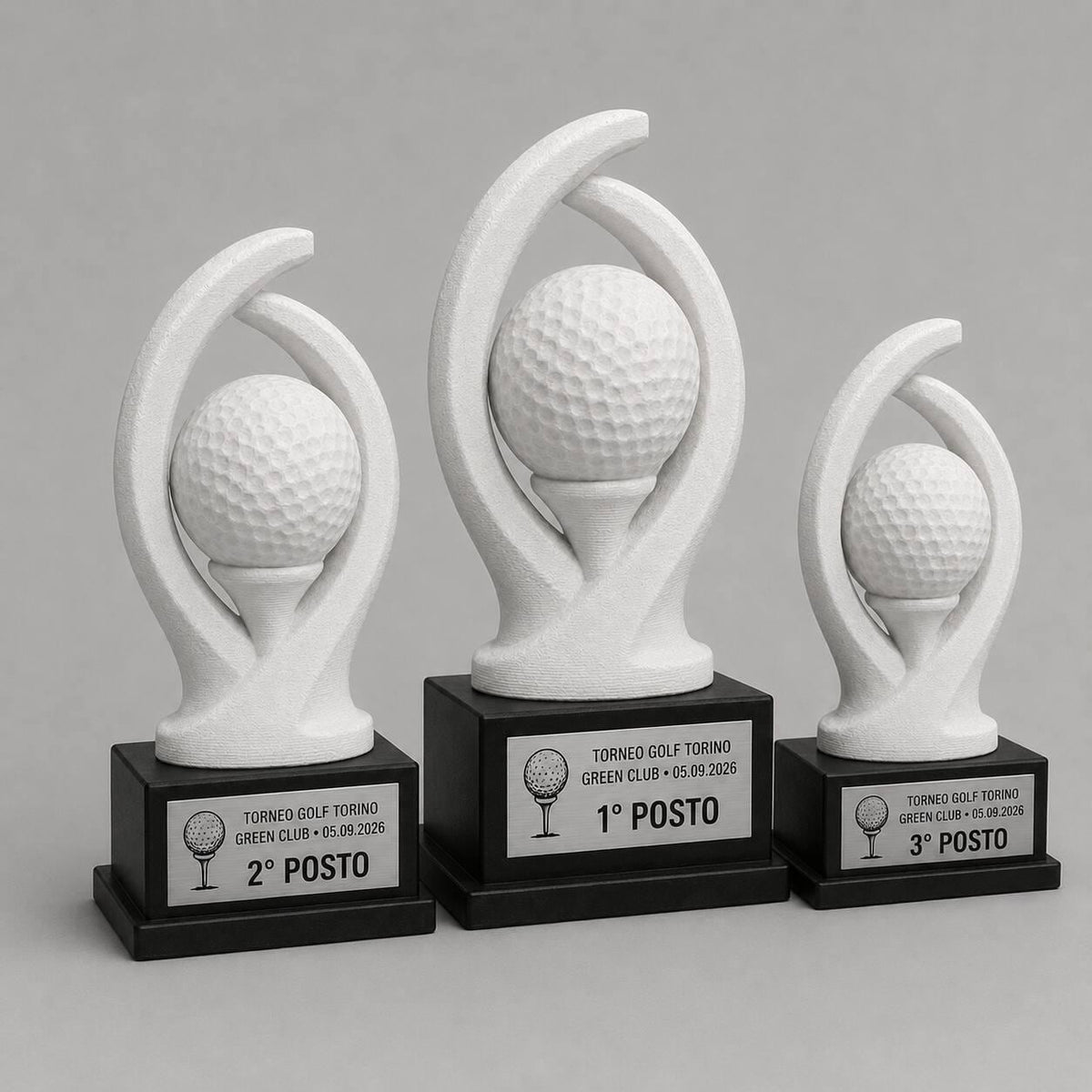 Set Podio Golf Personalizzato, 3 6 o 10 Trofei per Tornei e Golf Club con Logo e Targhetta Incisa