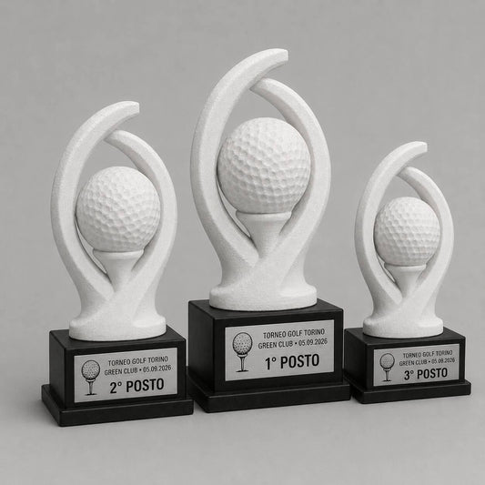 Set Podio Golf Personalizzato, 3 6 o 10 Trofei per Tornei e Golf Club con Logo e Targhetta Incisa