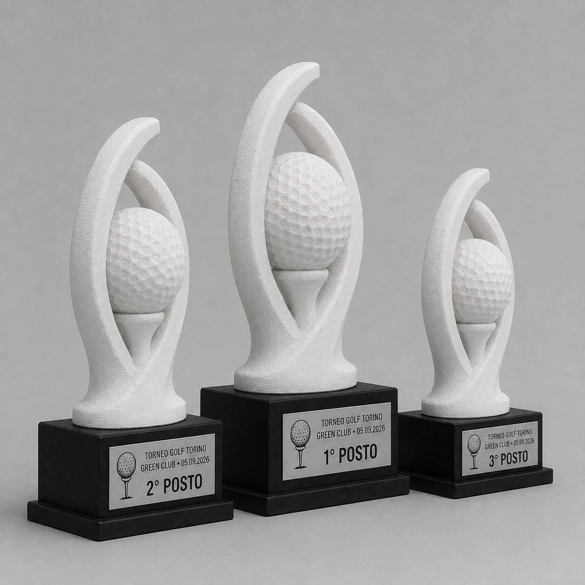 Set Podio Golf Personalizzato, 3 6 o 10 Trofei per Tornei e Golf Club con Logo e Targhetta Incisa