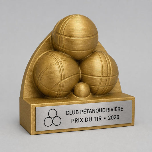 Trofeo Pétanque e Bocce 3D Personalizzato, Premio Torneo con Logo e Targhetta Acciaio