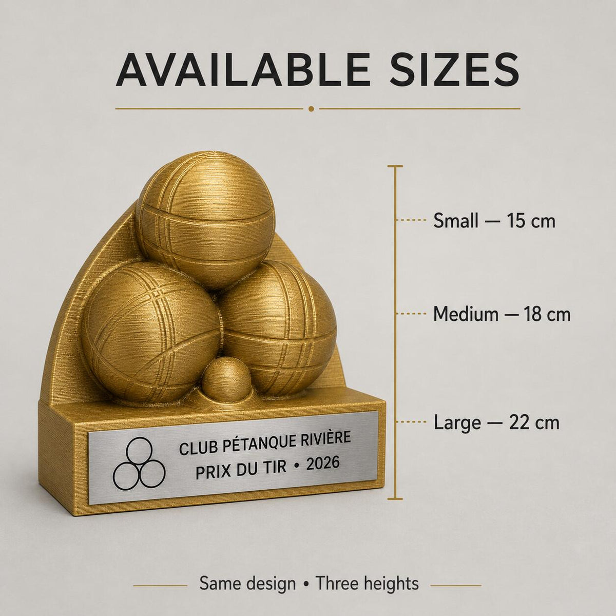 Trofeo Pétanque e Bocce 3D Personalizzato, Premio Torneo con Logo e Targhetta Acciaio