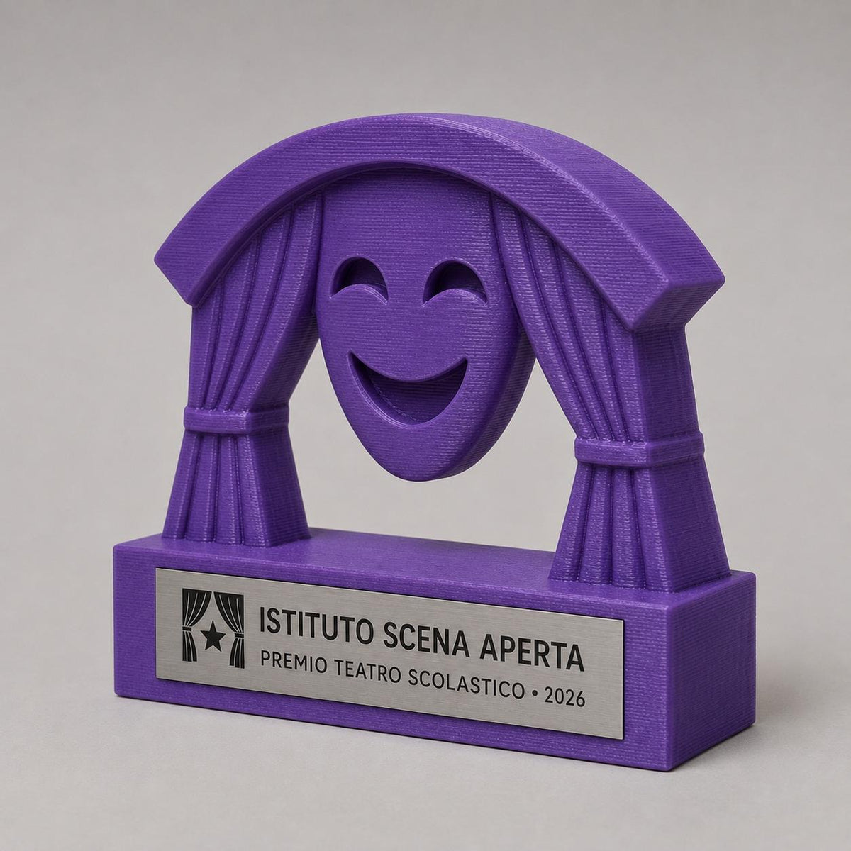 Trofeo Teatro Scolastico 3D Personalizzato, Premio Recita e Spettacolo con Logo e Targhetta Acciaio