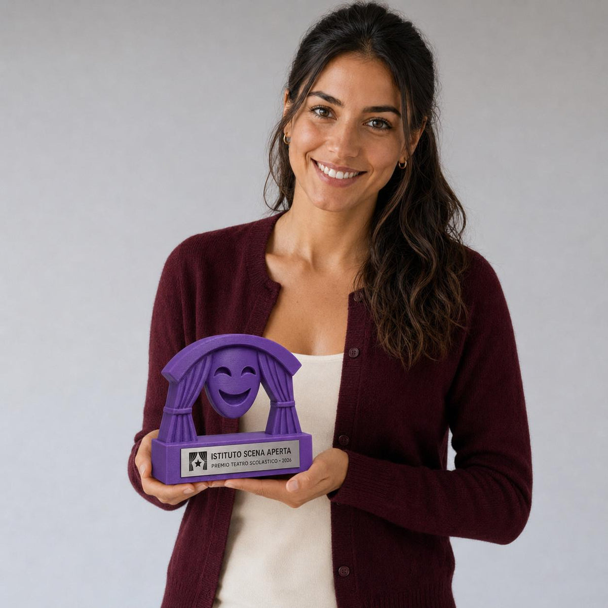 Trofeo Teatro Scolastico 3D Personalizzato, Premio Recita e Spettacolo con Logo e Targhetta Acciaio