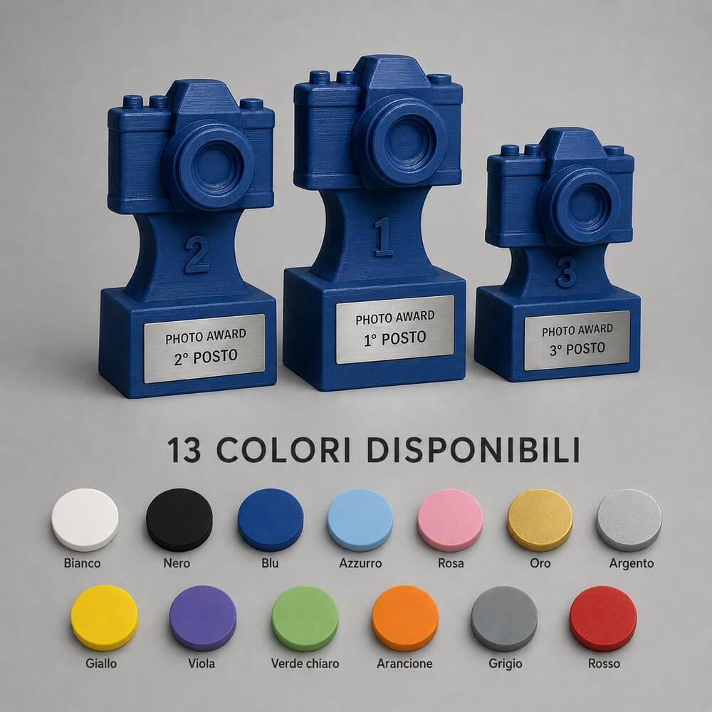 Set Podio Fotografia Personalizzato, 3 6 o 10 Trofei per Concorsi Fotografici, Scuole e Photo Club con Logo e Targhetta Incisa