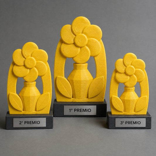 Set Podio Floristica e Composizione Floreale Personalizzato, 3 6 o 10 Trofei per Concorsi, Scuole, Fiere e Associazioni con Logo