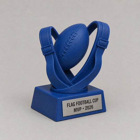 Trofeo Flag Football Personalizzato, Premio MVP per Torneo e Squadra con Logo e Targhetta Effetto Acciaio