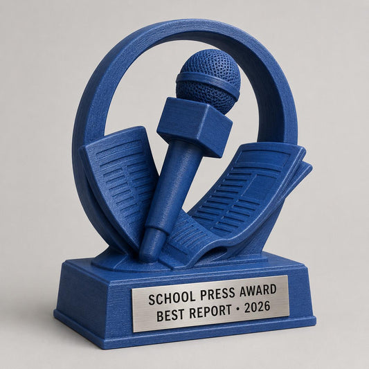 Trofeo Giornalino Scolastico Personalizzato, Premio Giornalismo per Scuole e Redazioni con Logo e Targhetta