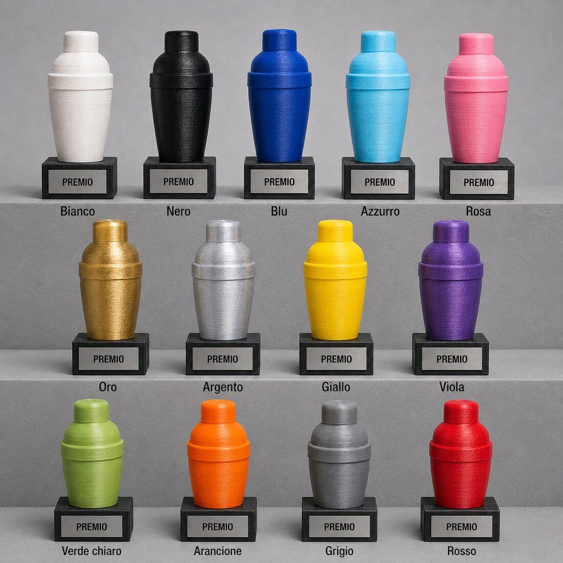 Set Podio Bartender e Mixology Personalizzato, 3 6 o 10 Trofei per Gare Cocktail, Scuole, Locali e Aziende con Logo
