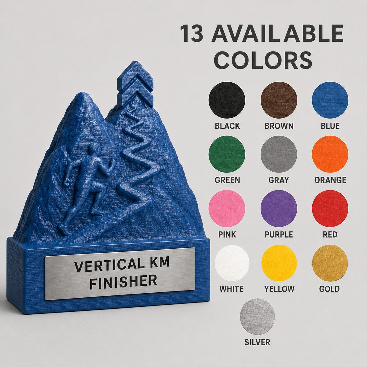 Trofeo Chilometro Verticale Personalizzato, Premio Vertical KM e Skyrunning con Logo e Targhetta Effetto Acciaio