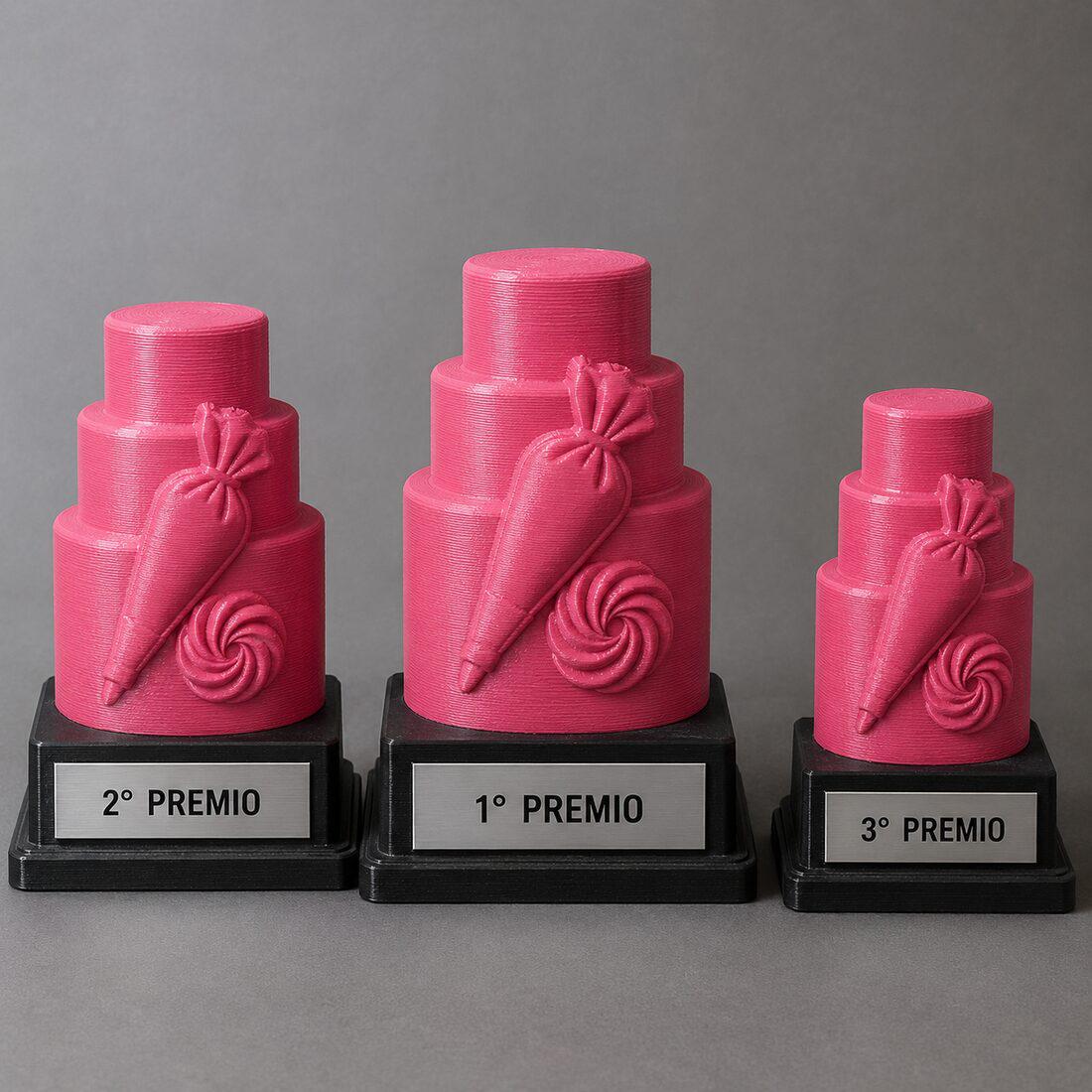 Set Podio Pasticceria e Cake Design Personalizzato, 3 6 o 10 Trofei per Concorsi, Scuole, Pasticcerie e Aziende con Logo