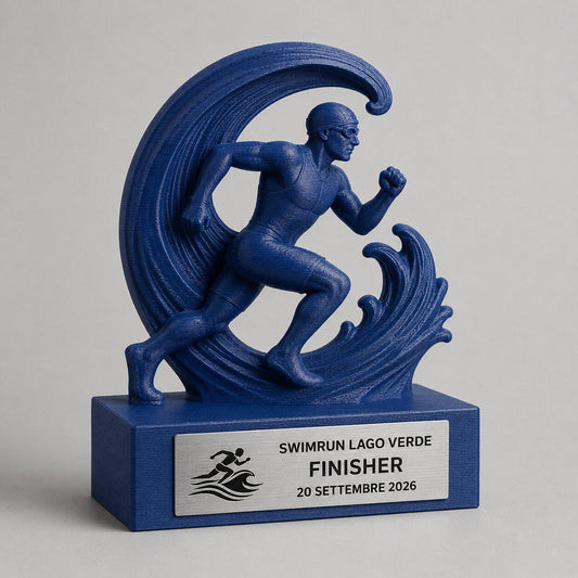 Trofeo Swimrun Personalizzato, Premio Finisher per Gara Outdoor e Club con Logo e Targhetta Effetto Acciaio