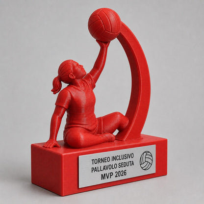 Trofeo Pallavolo Seduta Personalizzato, Premio Sitting Volleyball per Torneo Inclusivo con Logo e Targhetta Effetto Acciaio