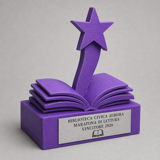 Trofeo Maratona di Lettura Personalizzato, Premio Reading Challenge per Scuole e Biblioteche con Logo e Targhetta