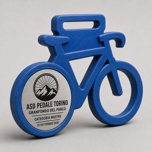 Set da 10 Medaglie Ciclismo Personalizzate, Forma Bicicletta per Gare e Club con Logo, Categoria e Data